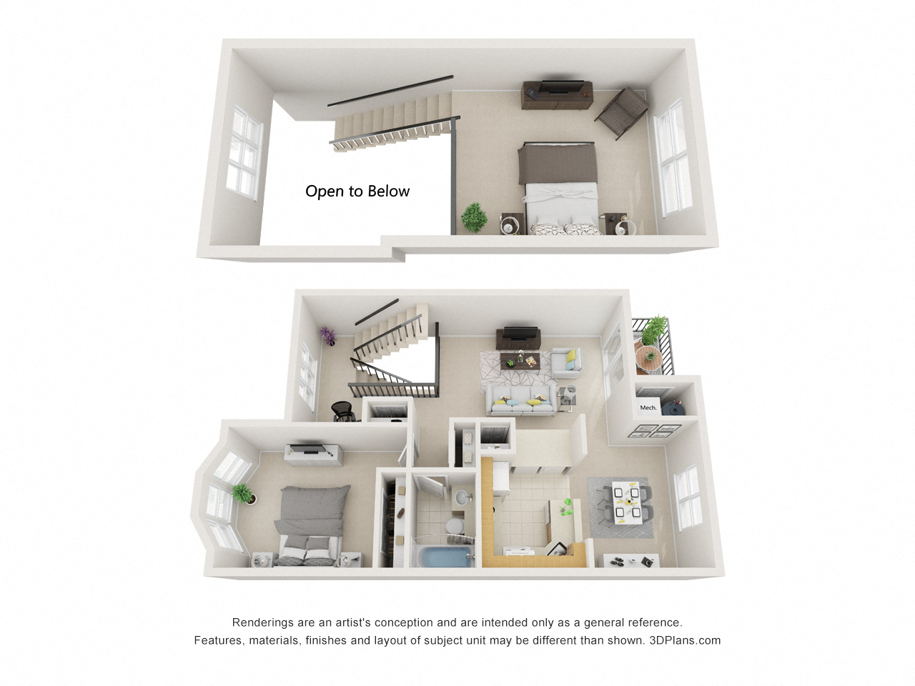 Floor plan for 1 bed, 1 bath, 920 sqft